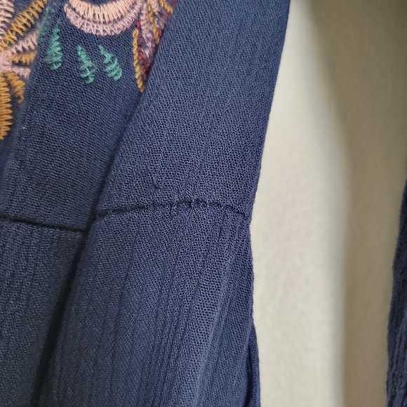 Knox Rose Boho Floral Embroidered V‎ Neck Long Sleeve Navy Midi Dress S - Picture 8 of 9